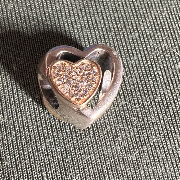 Authentic Pandora Women Joined Together Pave Hearts Charm with 14k - Picture 1 of 5